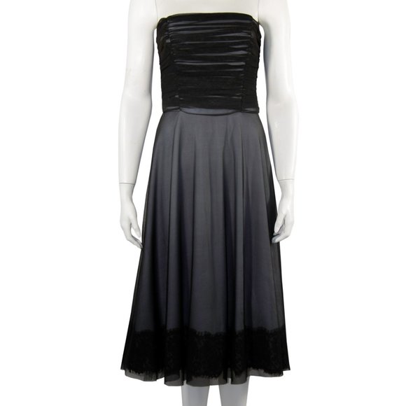 VTG 90s Strapless Black Dress Tuile Maxi Swing Party Cocktail Small - Picture 2 of 6